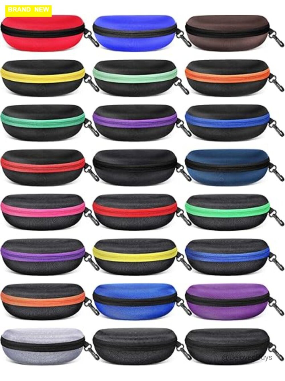 24 Pack Hard Shell Sunglasses Case with Zipper and Hook